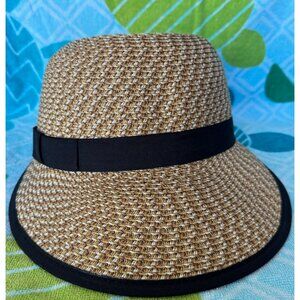 Vince Camuto Baseball Woven Straw Hat With Black Ribbon Trim